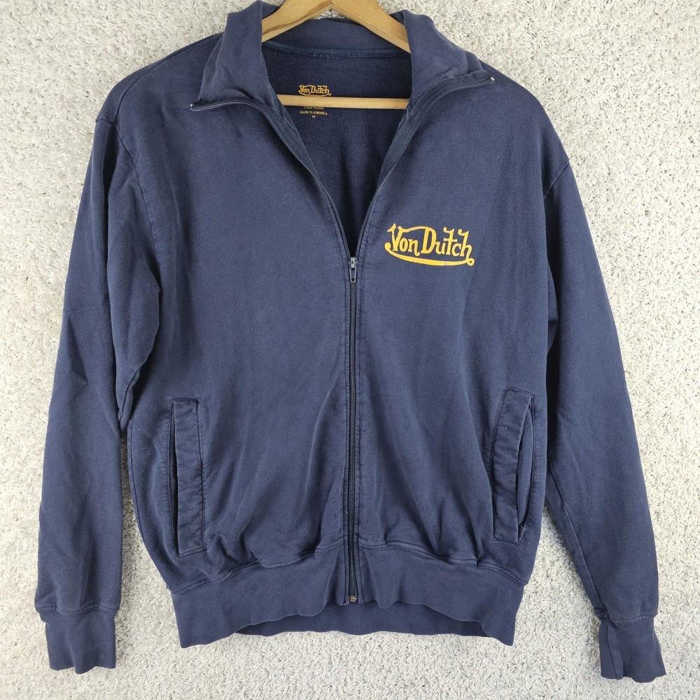 Von Dutch Flying Eye Wings Full Zip Navy Sweatshirt Size Mens Medium Made USA